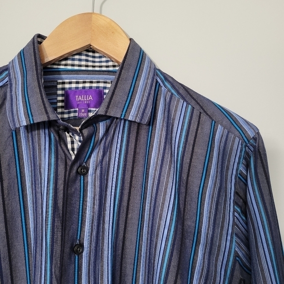 Tallia Men's 100% Cotton Striped Button Down Shirt - Picture 2 of 8